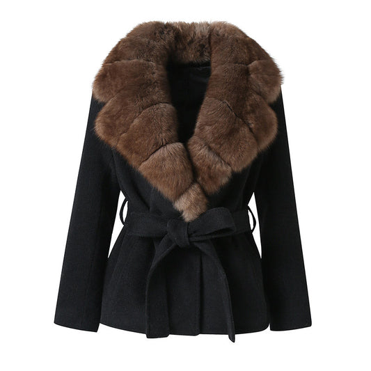 The Sable Wool Coat with Brown Fox Fur Collar