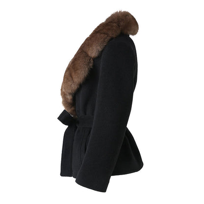 The Sable Wool Coat with Brown Fox Fur Collar