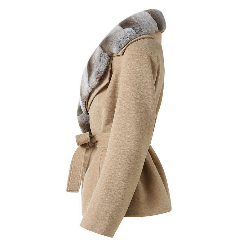 The Odette Wool Jacket with Detachable Rex Rabbit Fur Collar