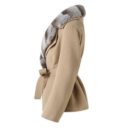 The Odette Wool Jacket with Detachable Rex Rabbit Fur Collar
