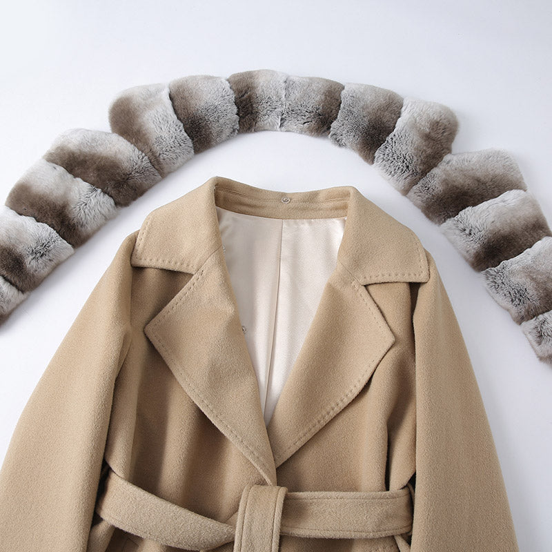 The Odette Wool Jacket with Detachable Rex Rabbit Fur Collar