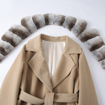 The Odette Wool Jacket with Detachable Rex Rabbit Fur Collar