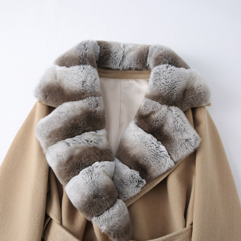 The Odette Wool Jacket with Detachable Rex Rabbit Fur Collar