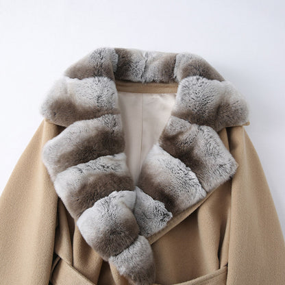 The Odette Wool Jacket with Detachable Rex Rabbit Fur Collar
