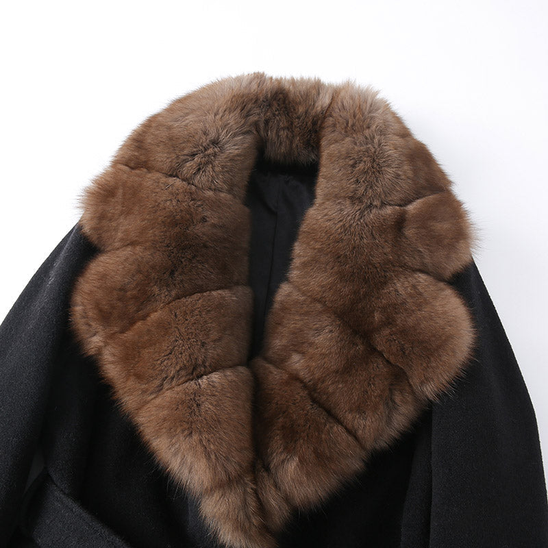 The Sable Wool Coat with Brown Fox Fur Collar