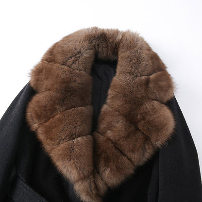 The Sable Wool Coat with Brown Fox Fur Collar