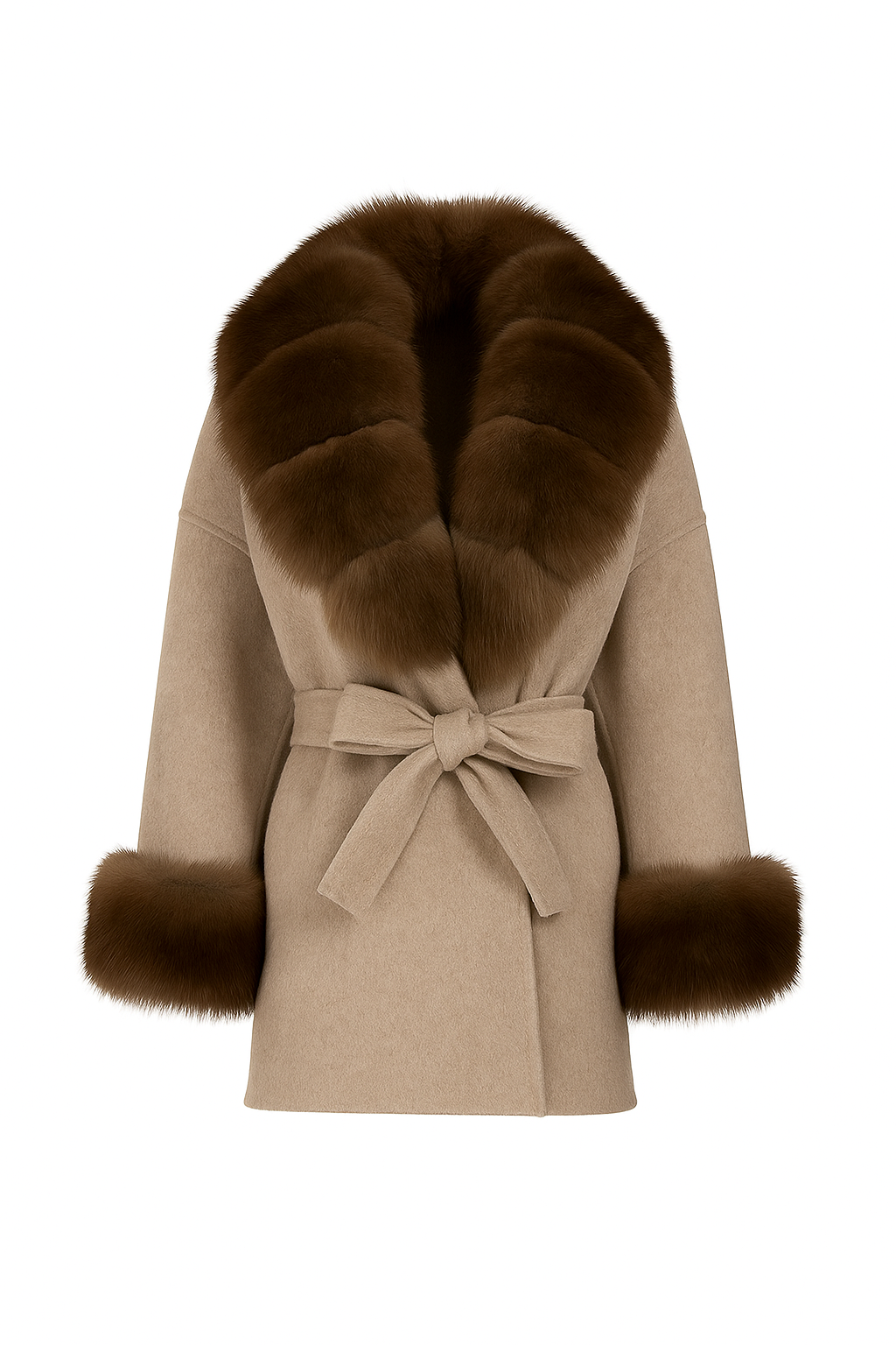 The Sable Wool Coat with Brown Fox Fur Collar