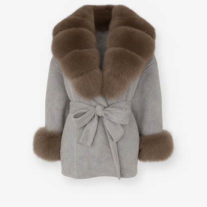 The Sable Wool Coat with Brown Fox Fur Collar