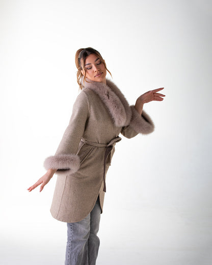 ICON Women's Cashmere Coat with Arctic Fox Fur